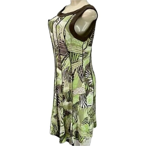 Sandra Darren 10 Green-Brown Abstract Seam Detail Sleeveless Knee Length Dress - Picture 4 of 6